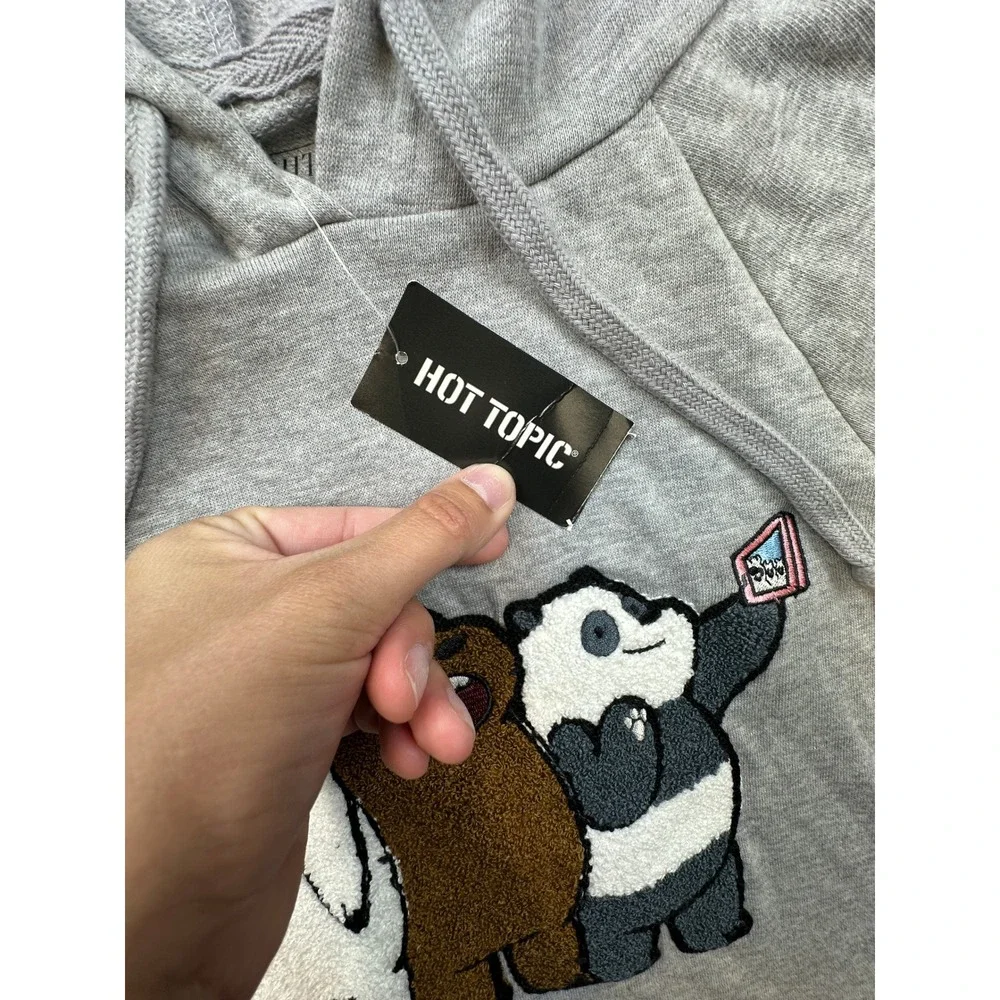 Hot Topic We Bare Bears Chenille Patch Hoodie Gray Cartoon Network SM NWT